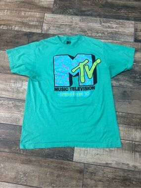 MTV Teal Graphic Logo Tee with Neon Accents